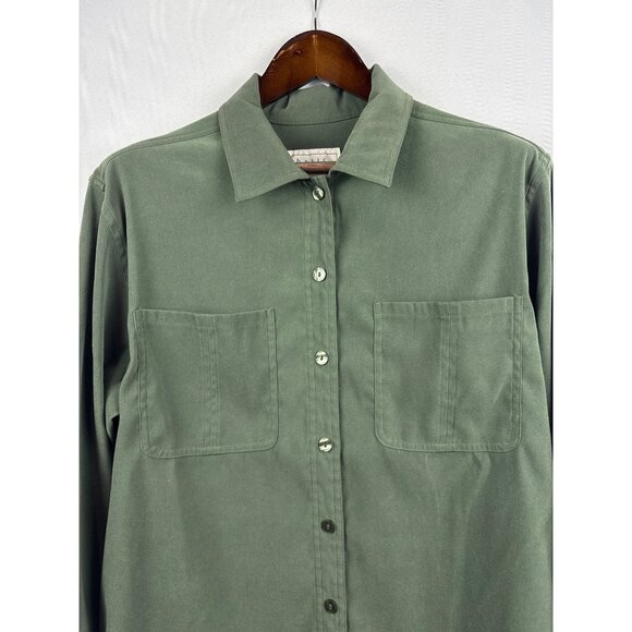 Men’s Basic Editions Large Forest Green Button Up Shirt with Breast Pockets - Picture 2 of 4